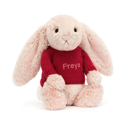 Bashful Blush Bunny with Personalised Red Jumper