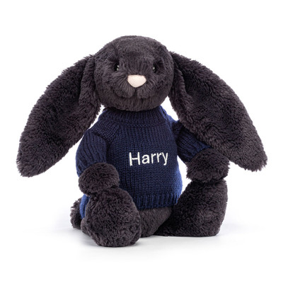 Bashful Inky Bunny with Personalised Navy Jumper