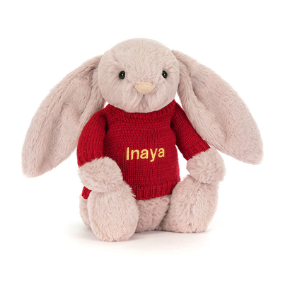 Bashful Luxe Bunny Rosa with Personalised Red Jumper